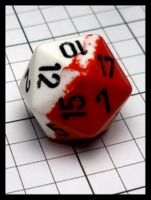 Dice : Dice - 20D - Chessex Half and Half White and Red with Black Numerals - POD Aug 2015